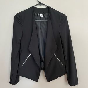 H&M Side Zipper Drape Blazer Jacket In Black